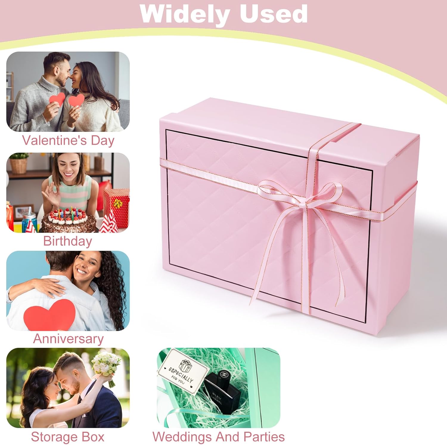 2024 New Gift Boxes, Textured Gift Box with Lids & Ribbon, Greeting Card, Party Present Boxes, Specially Designed for Valentine's Day, Present Birthdays, Holidays, Anniversaries Gift (Pink)