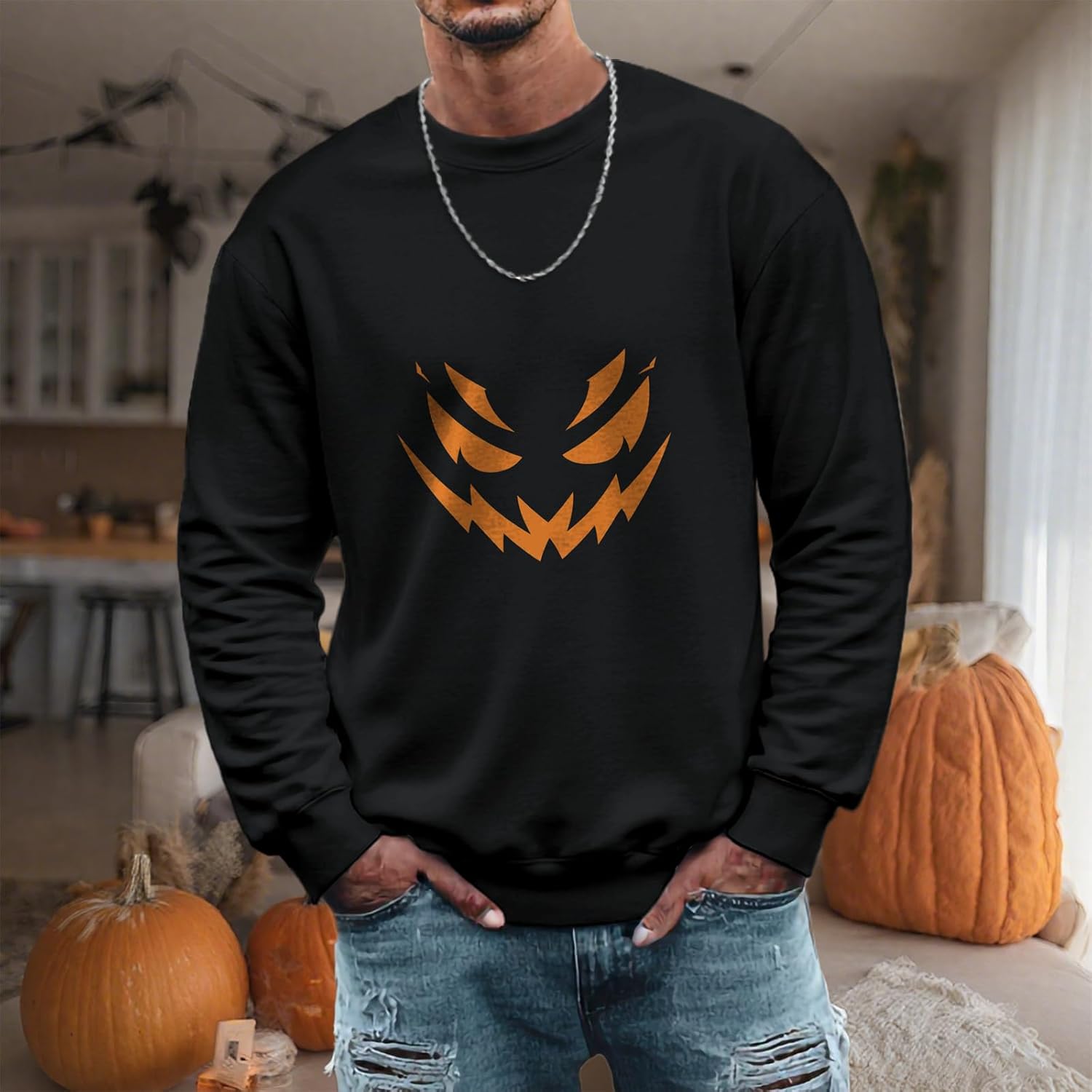 Halloween Sweatshirt Men Long Sleeve Crewneck Casual Pullover Hip-Hop Novelty Sweatshirts Fashion Outfits 2025 - Image 2