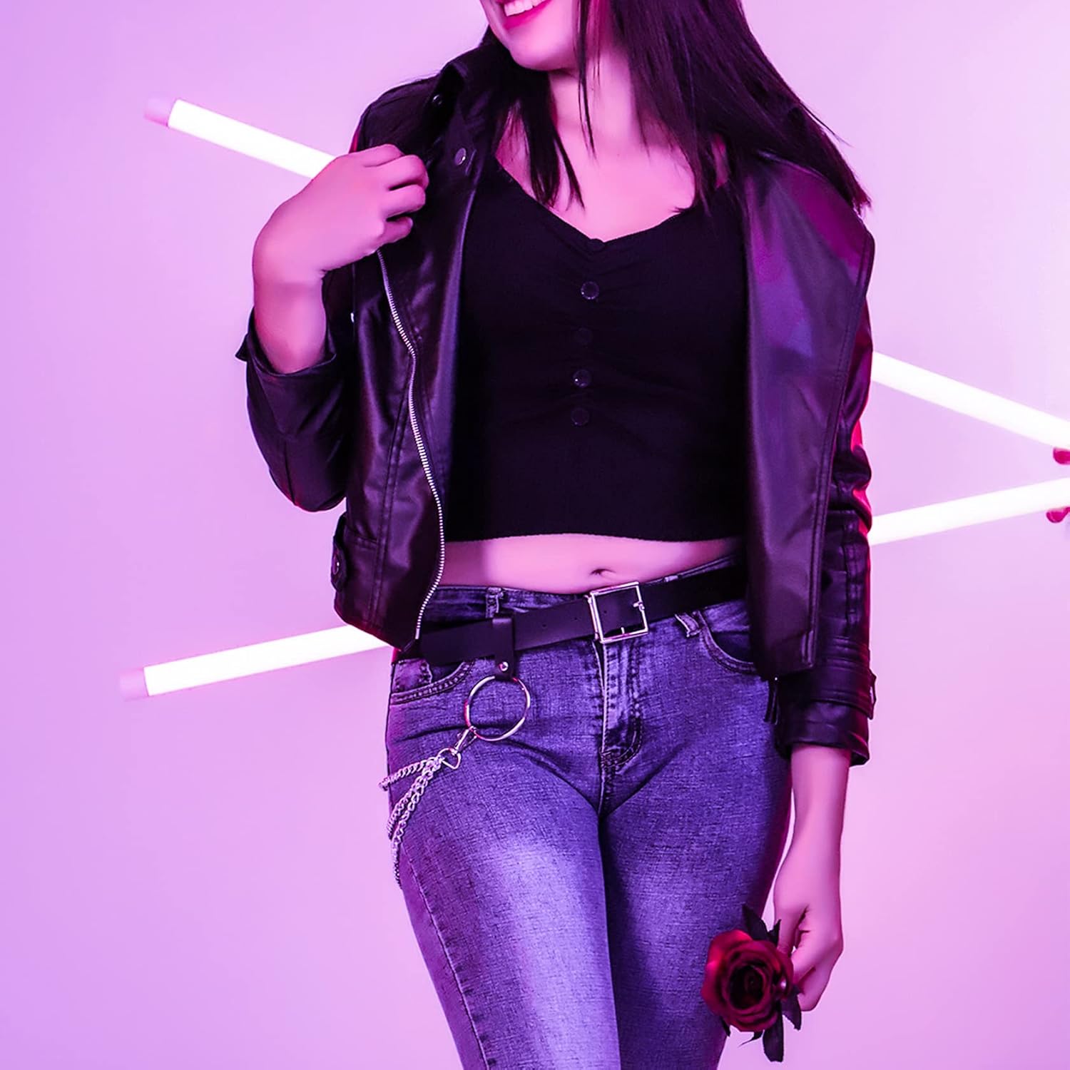 MILAKOO Women Faux Leather Harness Garter Belt Waist Belt with Punk Metal Chain - Image 5