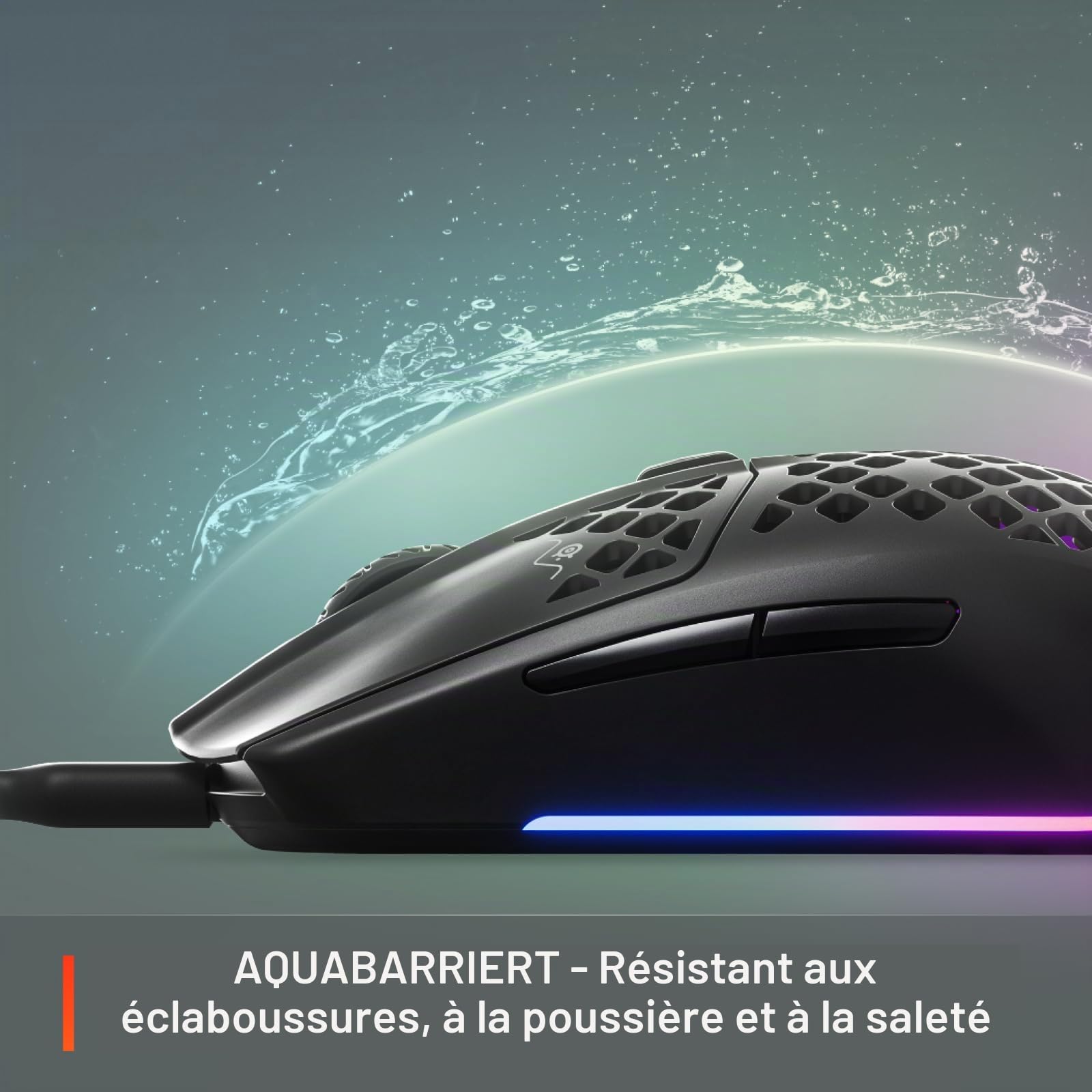 SteelSeries Aerox 3 - Holey Souris de Jeu RVB - Design Ultra léger et résistant à l'eau - Capteur Optique TrueMove Core 8500 DPI - Onyx