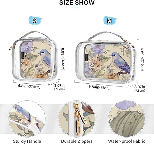 Miniatura 4 de Watercolor Hawaiian Bird Floral Clear Toiletry Bag for Traveling,2 Pack Makeup Cosmetic Bag with Zipper,Travel Bag for Toiletries,Travel Essentials