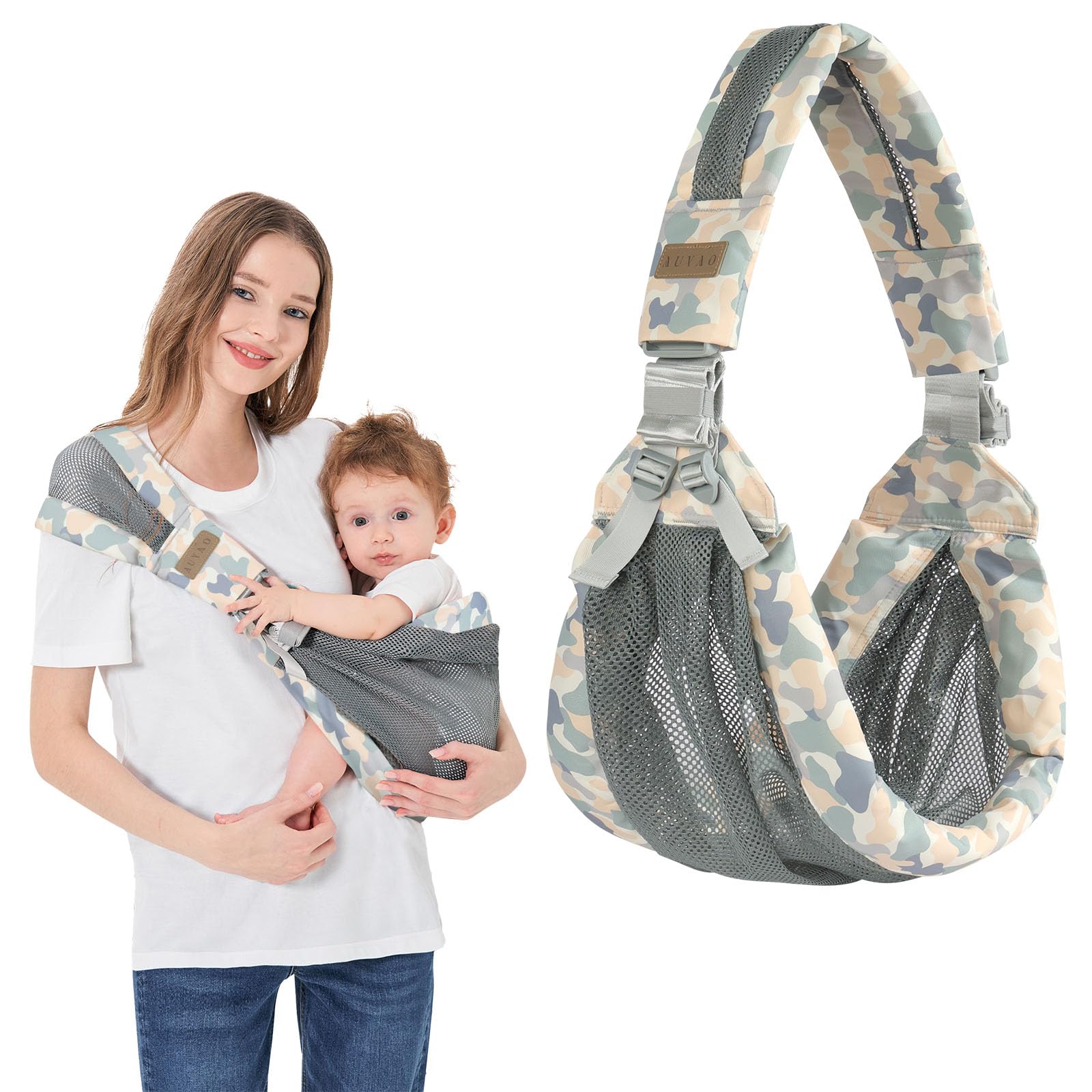 AUYAO Baby Sling Carrier Portable Toddler Sling Thick Shoulder Strap 3D Mesh Wrap Sling Wrap Baby Carrier Adjustable Baby Hip Sling Carrier for Newborn Up to 0-36 Month(Camouflage Pattern)