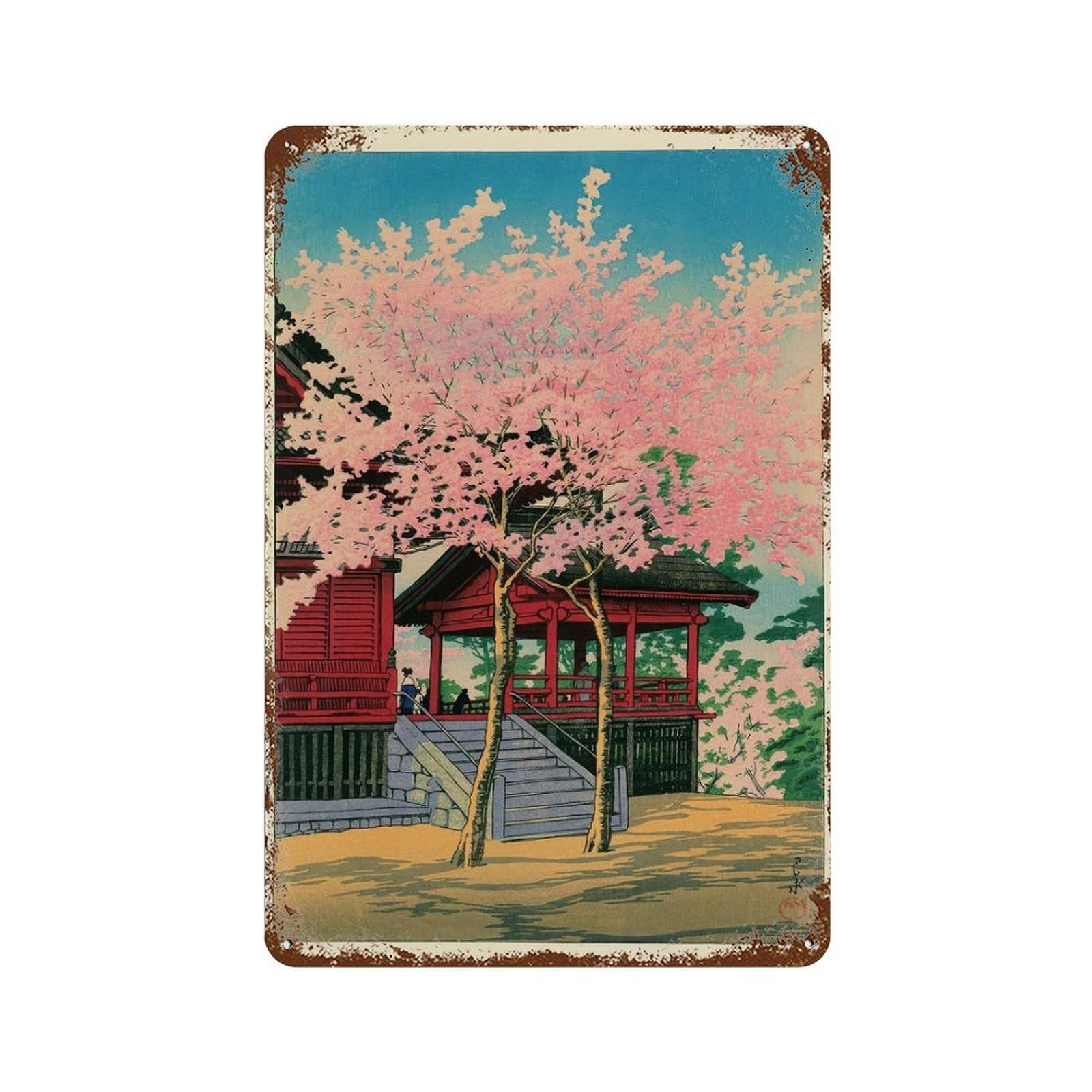 xiaoxiaoshen Japanese Temple Cherry Blossom Wall Decor Art Metal Tin Poster Modern Home Decor Art Home Bar Shop Decorations Vintage Sign 30x20cm