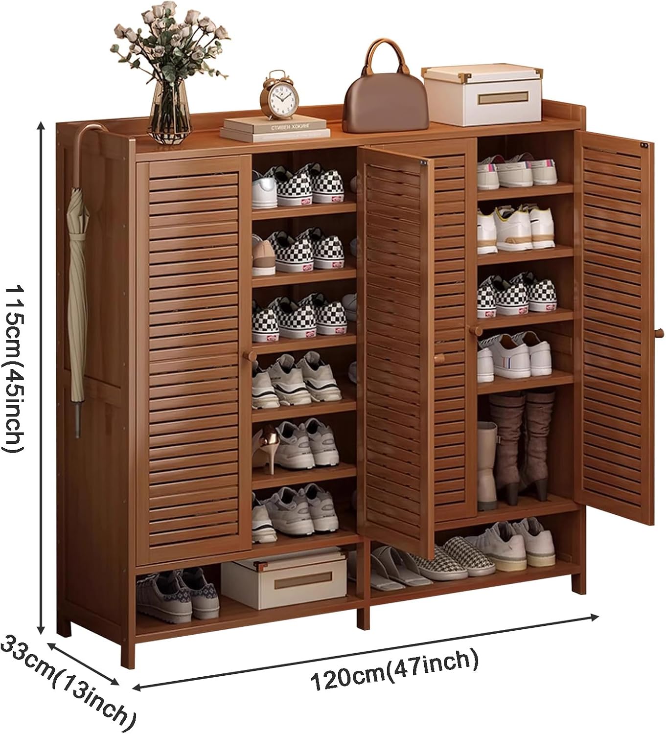 Shoe Storage Cabinet Cabinets Hallway Slim Cupboard Cupboards Hallways Slimline，8-Tier Narrow Shoe Cabinet with Louvered Doors, Freestanding Rack for Entryway & Living Room, Open Storage Sol