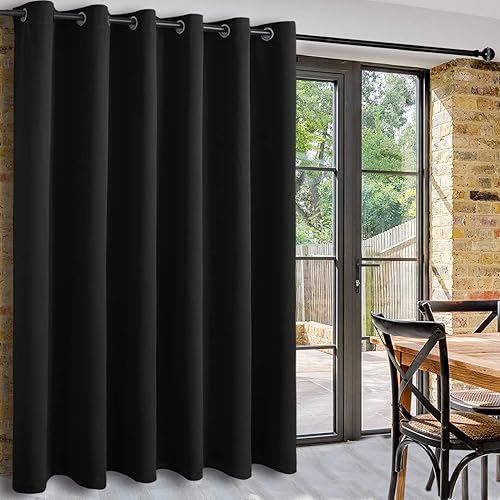 DWCN Total Privacy Room Divider Blackout Curtain - Thermal Curtains for Patio Door, Living Room, Bedroom Partition and Shared Office Space, 1 Grommet Curtain Panel, 8.3ft Wide x 8ft Tall, Black