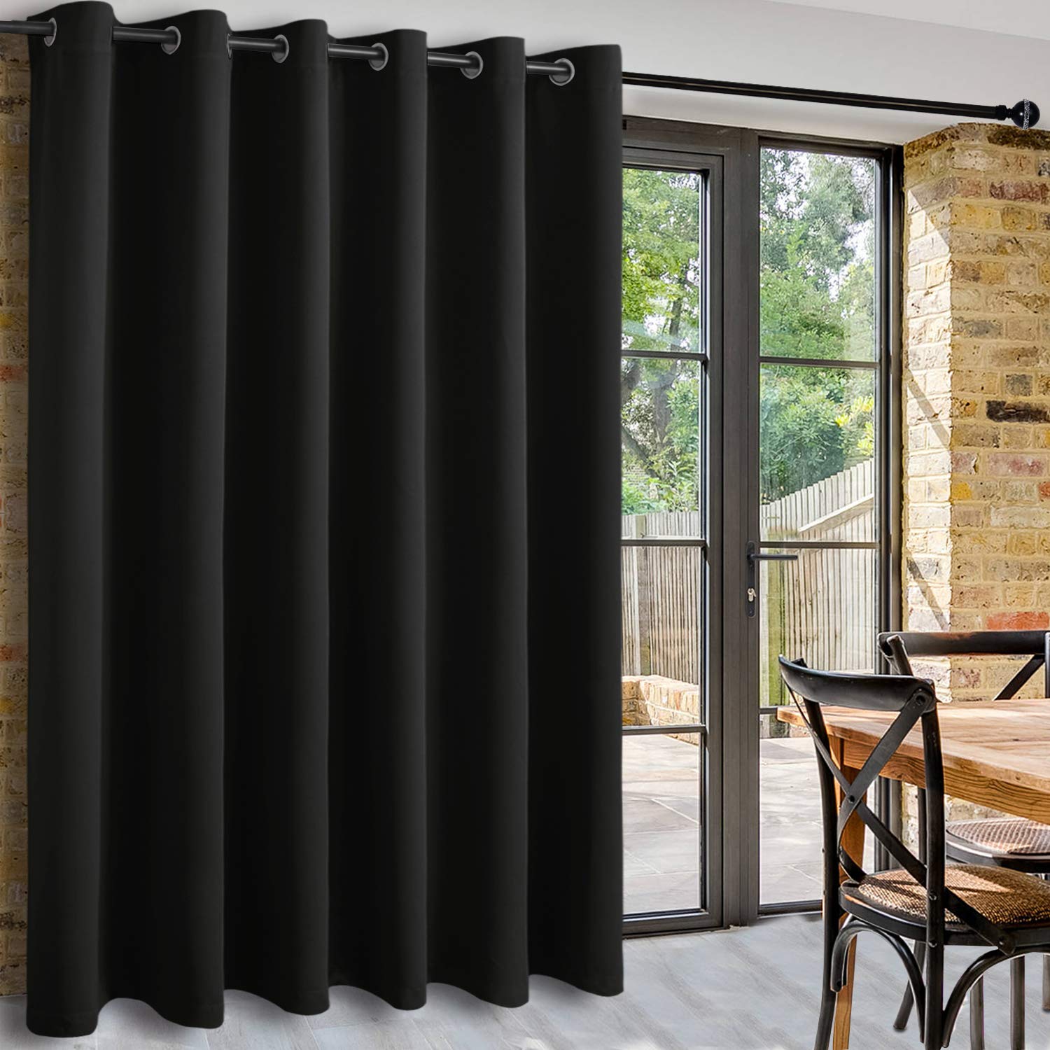 DWCN Total Privacy Room Divider Blackout Curtain - Thermal Curtains for Patio Door, Living Room, Bedroom Partition and Shared Office Space, 1 Grommet Curtain Panel, 8.3ft Wide x 8ft Tall, Black