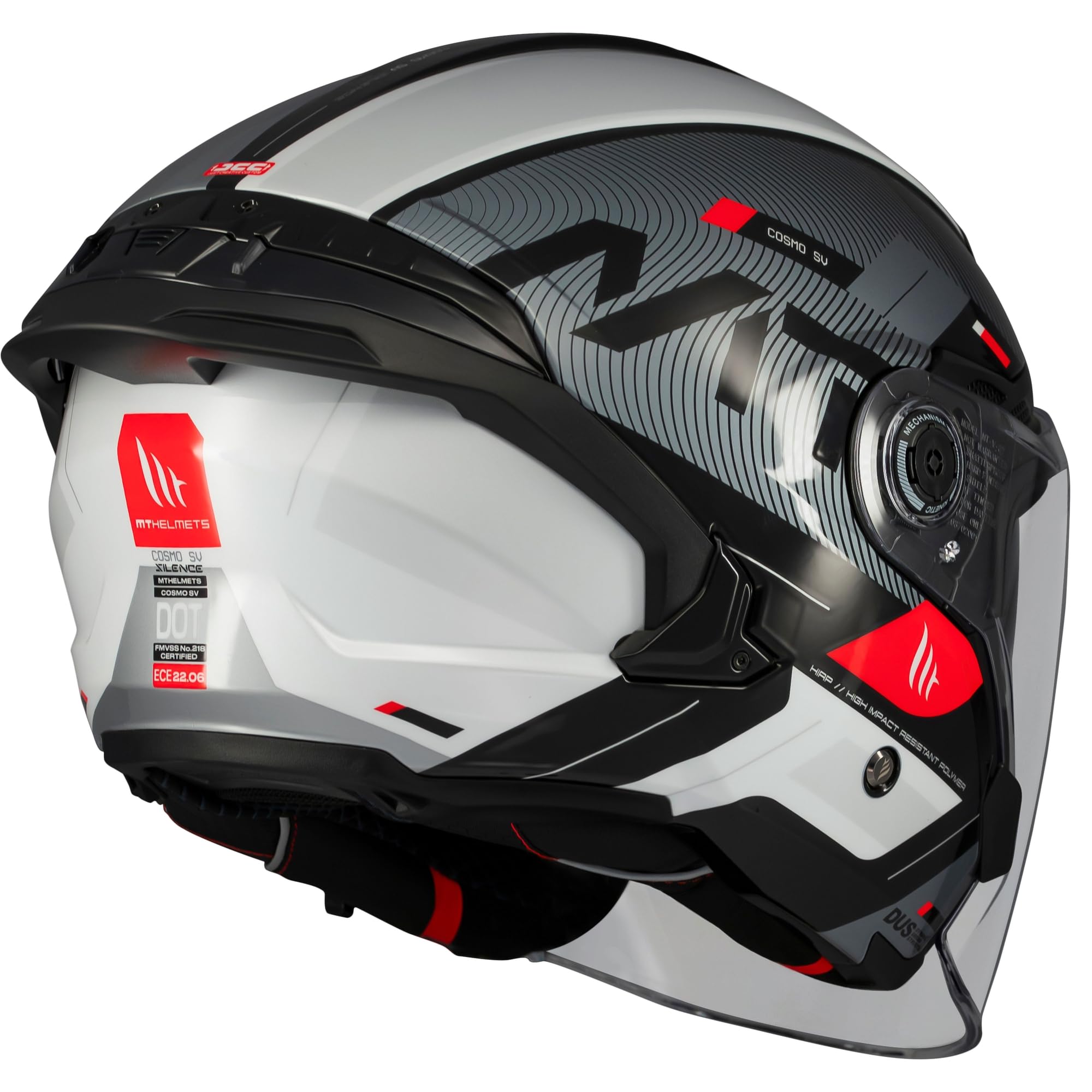 MT Helmets Cosmo SV - Casco Moto Jet Sport con visiera solare retrattile, schermo a rimozione rapida brevettato, interno lavabile e pronto per intercomunicatore UCS | Omologato ECE 22.06 & DOT