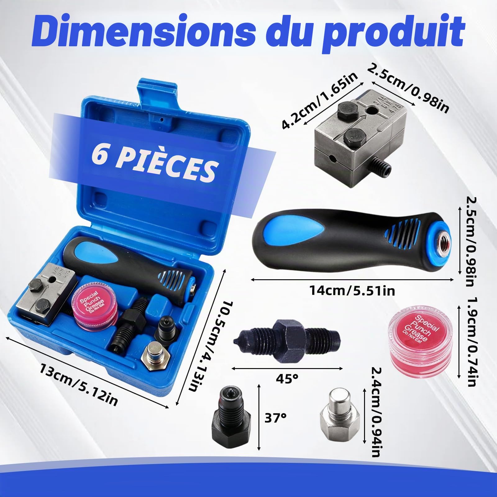 Évaseur de conduites de Frein 4,75 mm et 3/16", Double évaseur DIN | Outil de sertissage, Kit universel, Pour tuyaux cuivre, nickel et acier