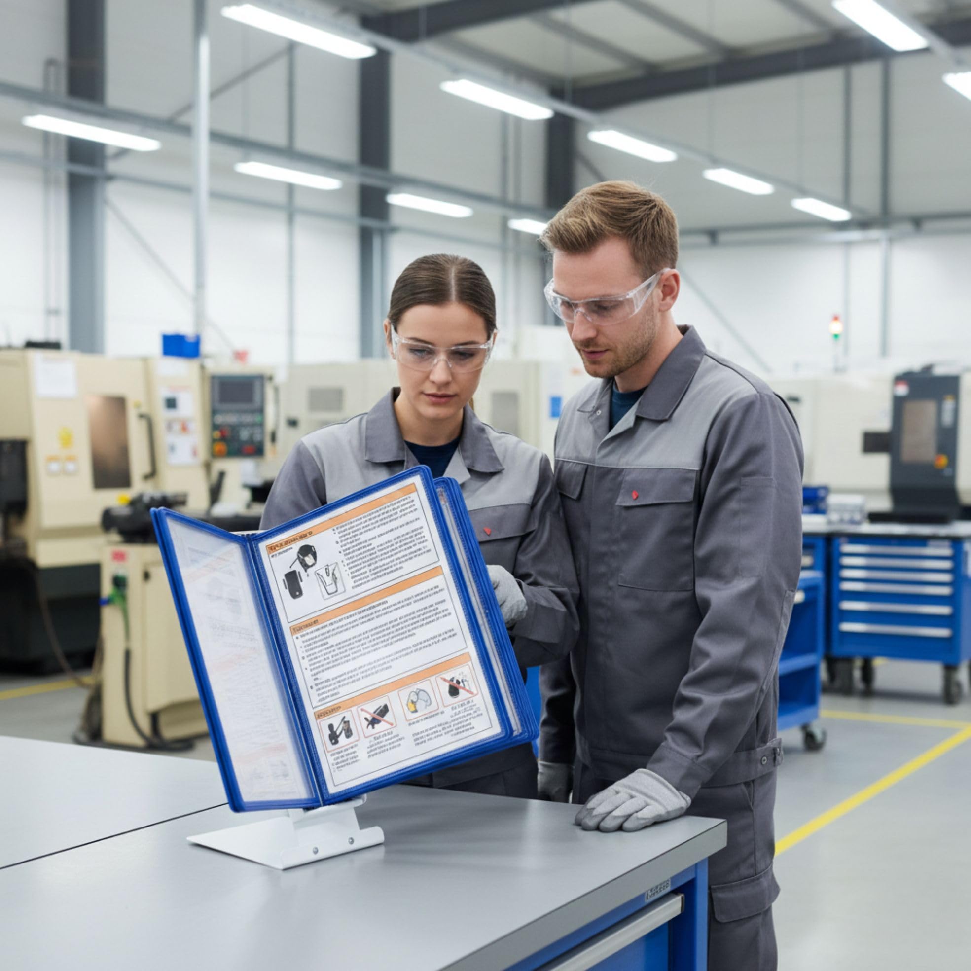 Leviatan Sistema da Tavolo con Pannelli A4 – Set da 10 Portadocumenti – Base in Metallo Stabile – Display Informazioni per Ufficio, Officina e Reception - Blu