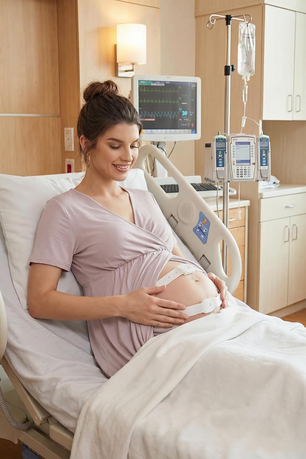 OUGES Stain Resistant Fabric Labor/Delivery/Hospital Gown Maternity Dress Wrap V Neck Snap Down Back Nursing Nightgown