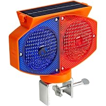 Solar Strobe Warning Light, 3 Working Modes Double Side Red Blue Flash Traffic Lights Wireless Rechargeable Waterproof Safety Barricade Warning Lights for Road Construction Iron Clamp