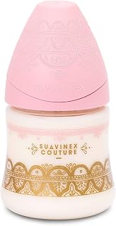 Suavinex Premium Haute Couture Baby Bottle Round Silicone Slow Flow Teat 150ml Baby Bottle + 0 Months 0% BPA Ethnic Design Pink