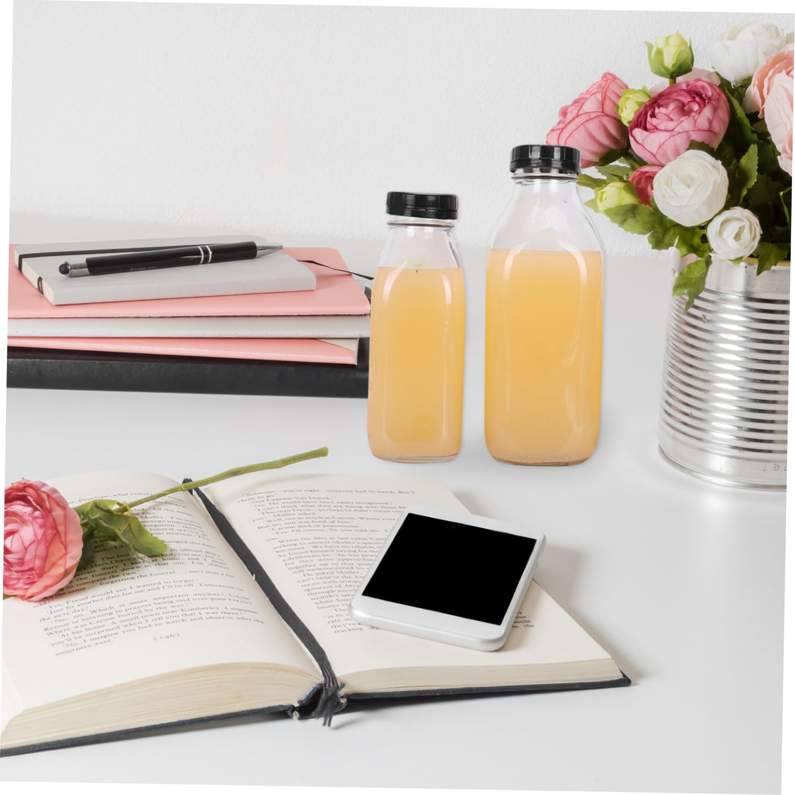 5 Stück 300ml Glasflaschen Transparent für Milch, Wasser, Saft, Joghurt