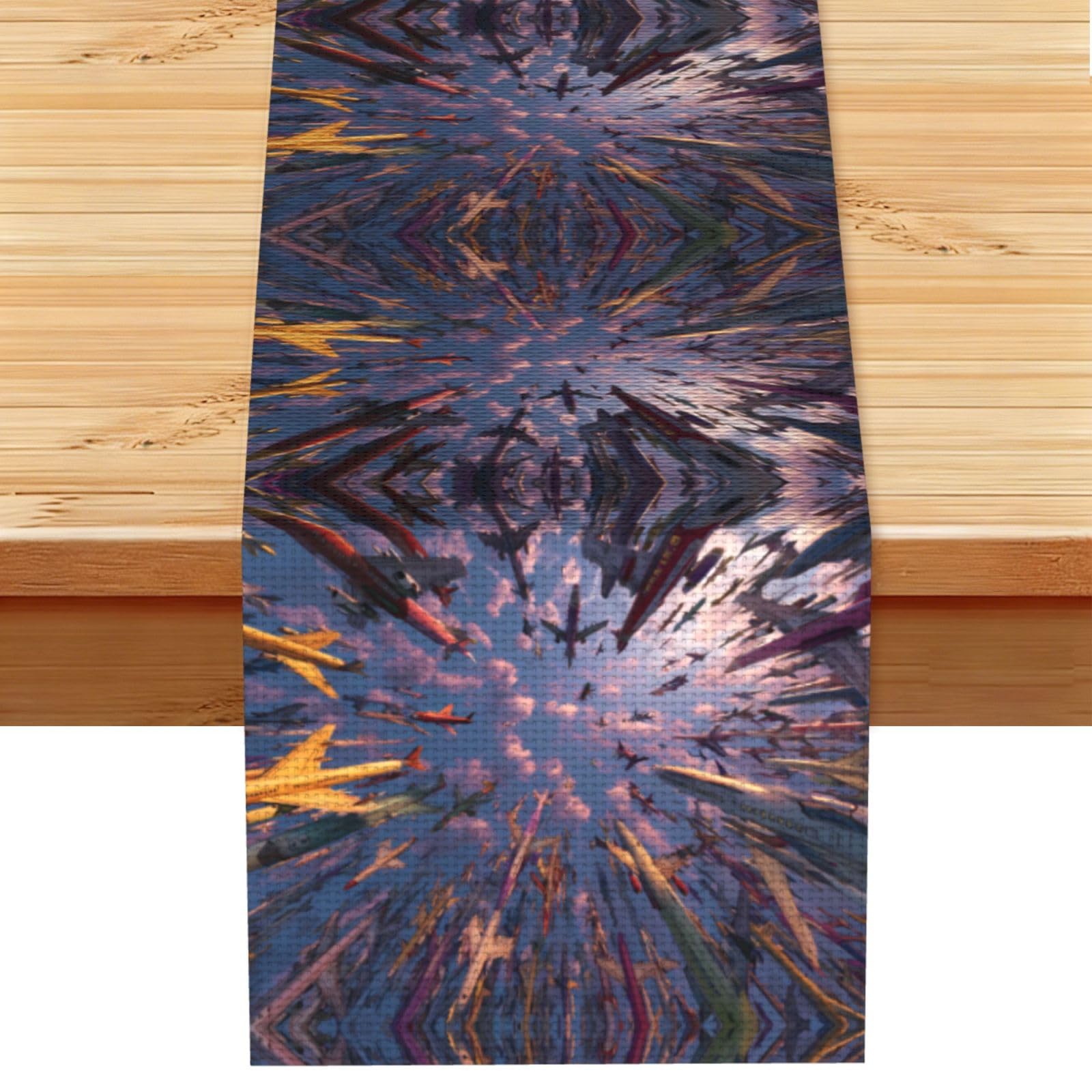 Different shape color blocks Linen Feel Table Runner Wedding Party Home Decoration
