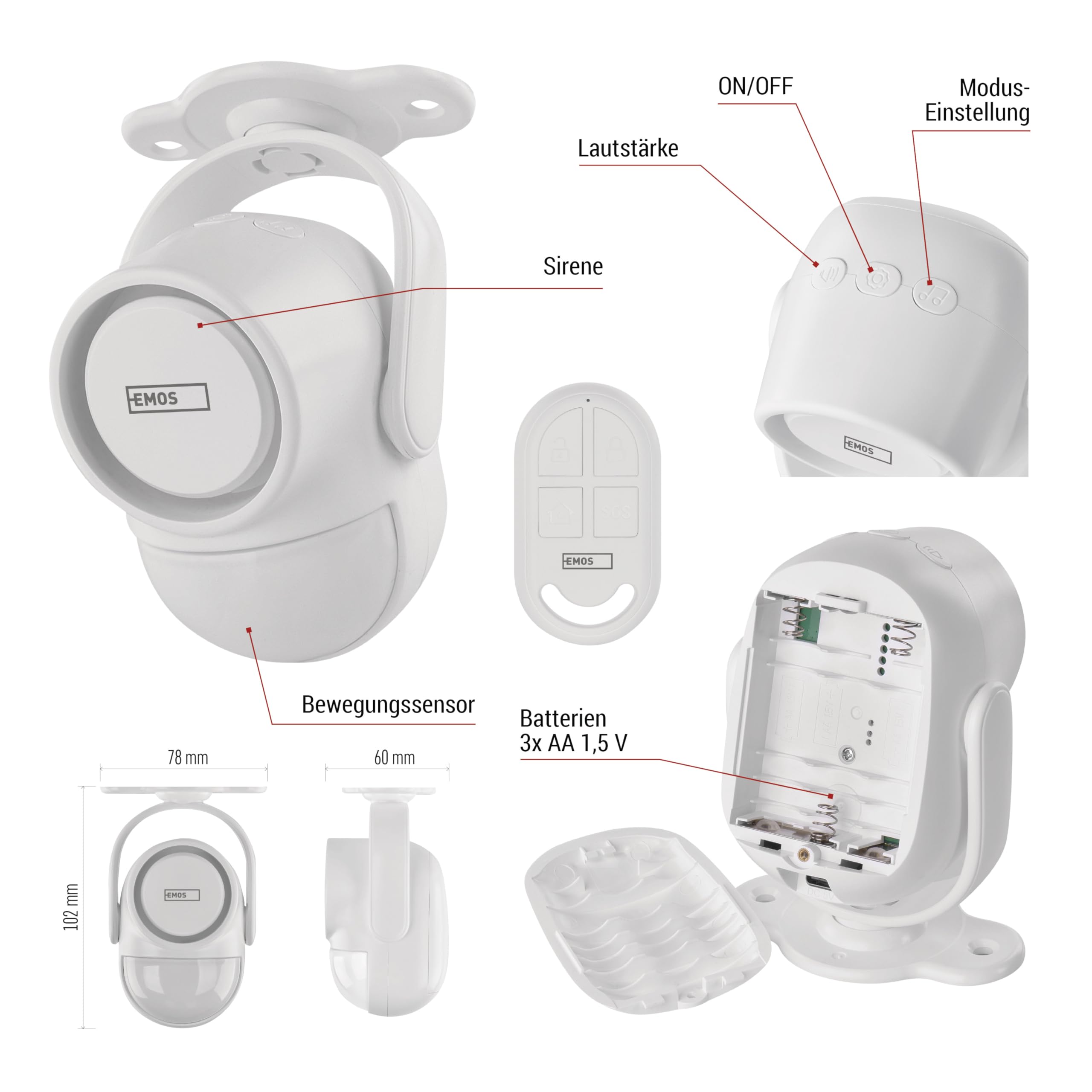 EMOS GoSmart - Alarma PIR con Sirena de 125 dB y aplicación, Doble operación, Kit de Alarma antirrobo, Tipo IP-126L, con 2 mandos a Distancia y 6 sensores de Puerta, Tuya, Smart Life, 2,4 GHz, WiFi