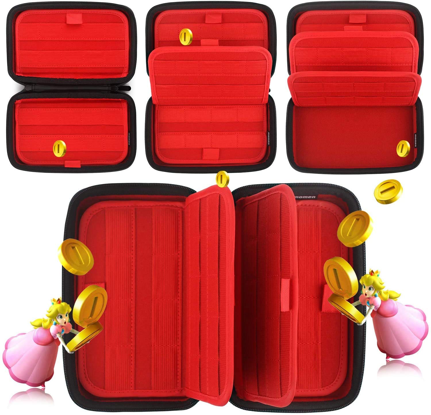 momen Switch Game Case of 72 in 1Cartridges Protective and Hard Storage Carrying Organizer Holders Bag with Double Zipper for Nintendo 3DS/2DS DS microSD Memory Cards(Black)