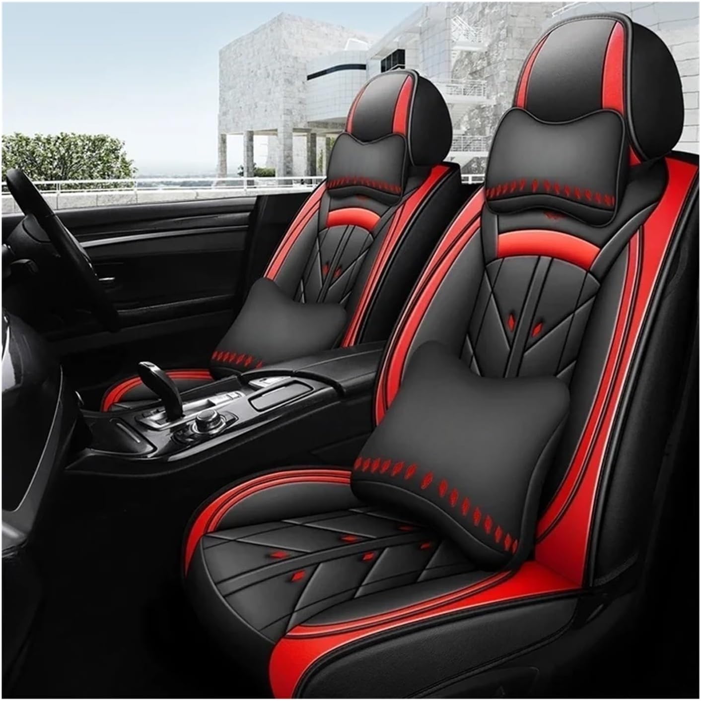 Universal Car Seat Cover Compatible For KIA All Car Models Ceed Rio Carens Camival Picanto Telluride Cerato Cadenza K3 Accessories Interior(Black green 5 seats with pillow)