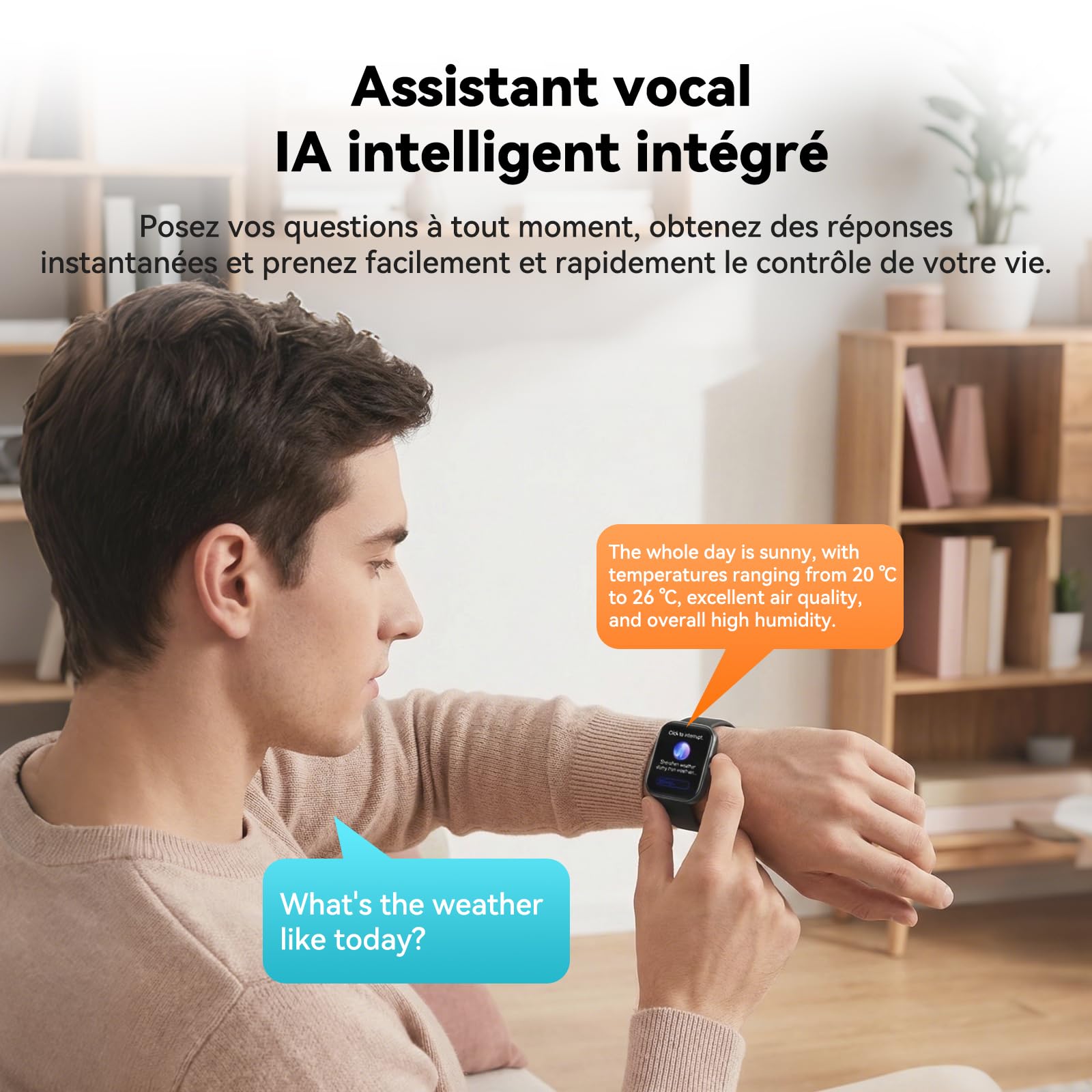 Montre Connectée Homme Femme avec Traduction IA Instantanée, Smartwatch 1.95" Appel Bluetooth 6.0, Assistant Vocal, IP68 Étanche, 100+ Modes Sportifs, Cardiofréquencemètre, Sommeil, pour iOS Android