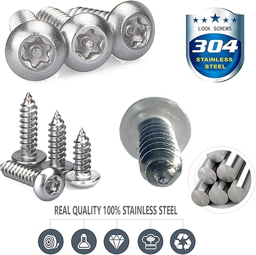 Miniatura 2 de Aootf Tornillos antirrobo para placa de matrícula, de acero inoxidable, resistentes a manipulaciones, tornillos de roscado de seguridad, 8 unidades