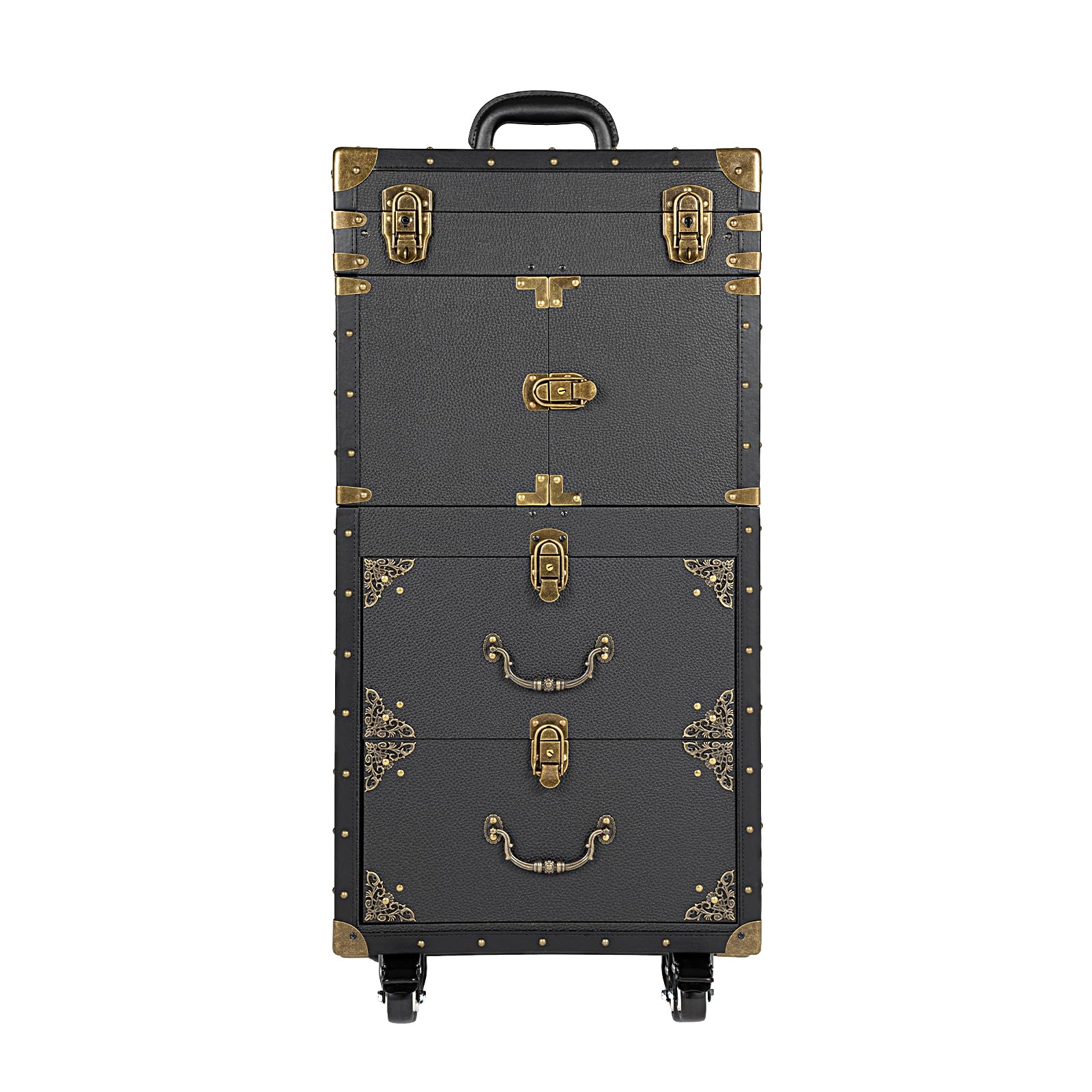 Makeup Train Case,Rolling Beauty Salon Luggage Hairdressing Trolley Travel Organizer Tool Box Cosmetic Luggage for Professional Hairdressers, Nail Technicians, Beauticians (Black Large)