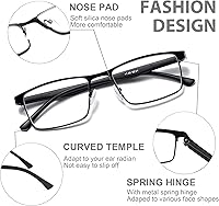 Vista 3 de NaNaKo 3 Pack Reading Glasses for Men, Lightweight Blue Light Blocking Metal Frame Mens Readers
