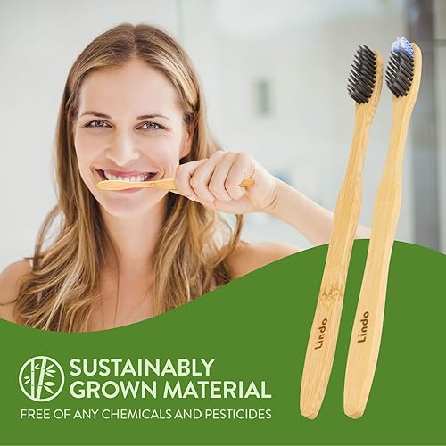 Miniatura 4 de Lindo EcoGrip - Cepillo de dientes de bambú con infusión de carbón, cerdas suaves de fibra alemana, orgánico, biodegradable y 100% reciclable,