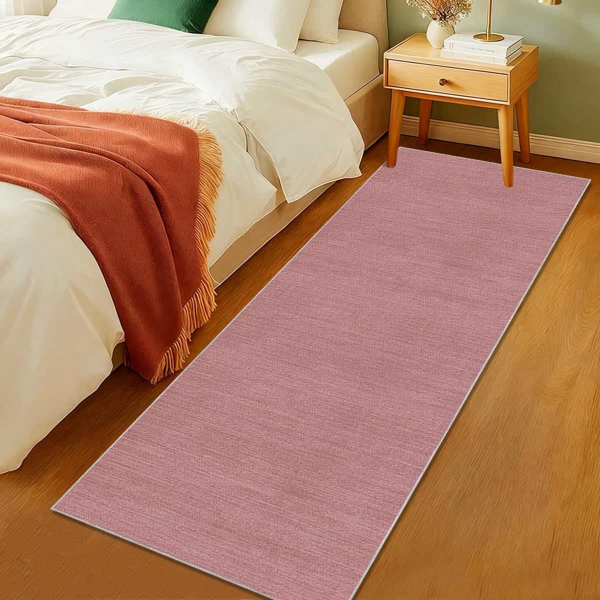 Teppich Läufer Teppichläufer Flur Läufer Teppich Rutschfester Waschbarer Teppich für Küche Läufer Schlafzimmer Bodenteppich für Flur Furteppich Läufer Lang Küchenteppich Rosenrosa 40 x 250cm