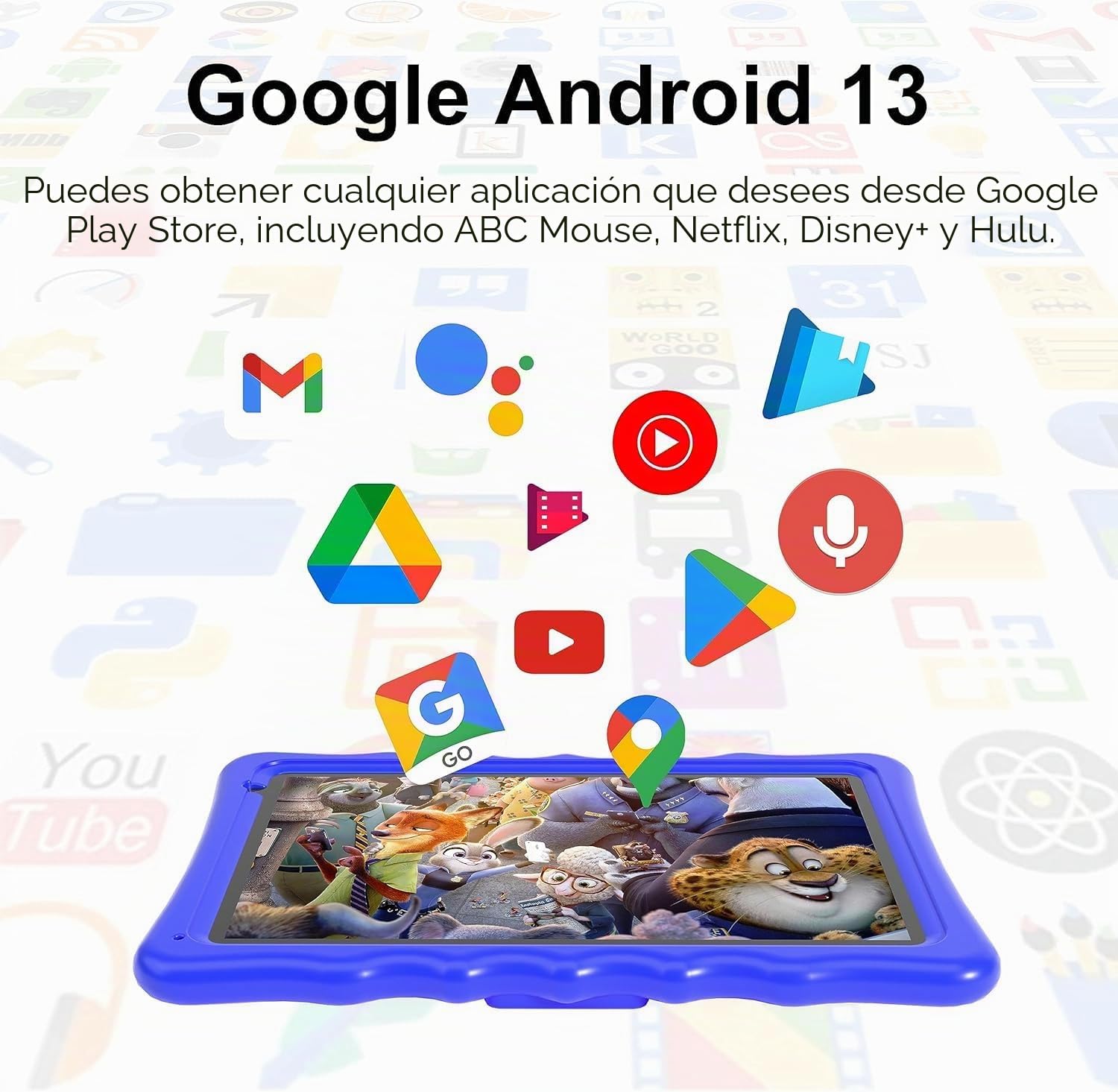 Tableta para niños, tabletas para niños pequeños con Funda Protectora a Prueba de Golpes, cámara Dual, Bluetooth, WiFi, Tableta Android 13 de 10,1 Pulgadas