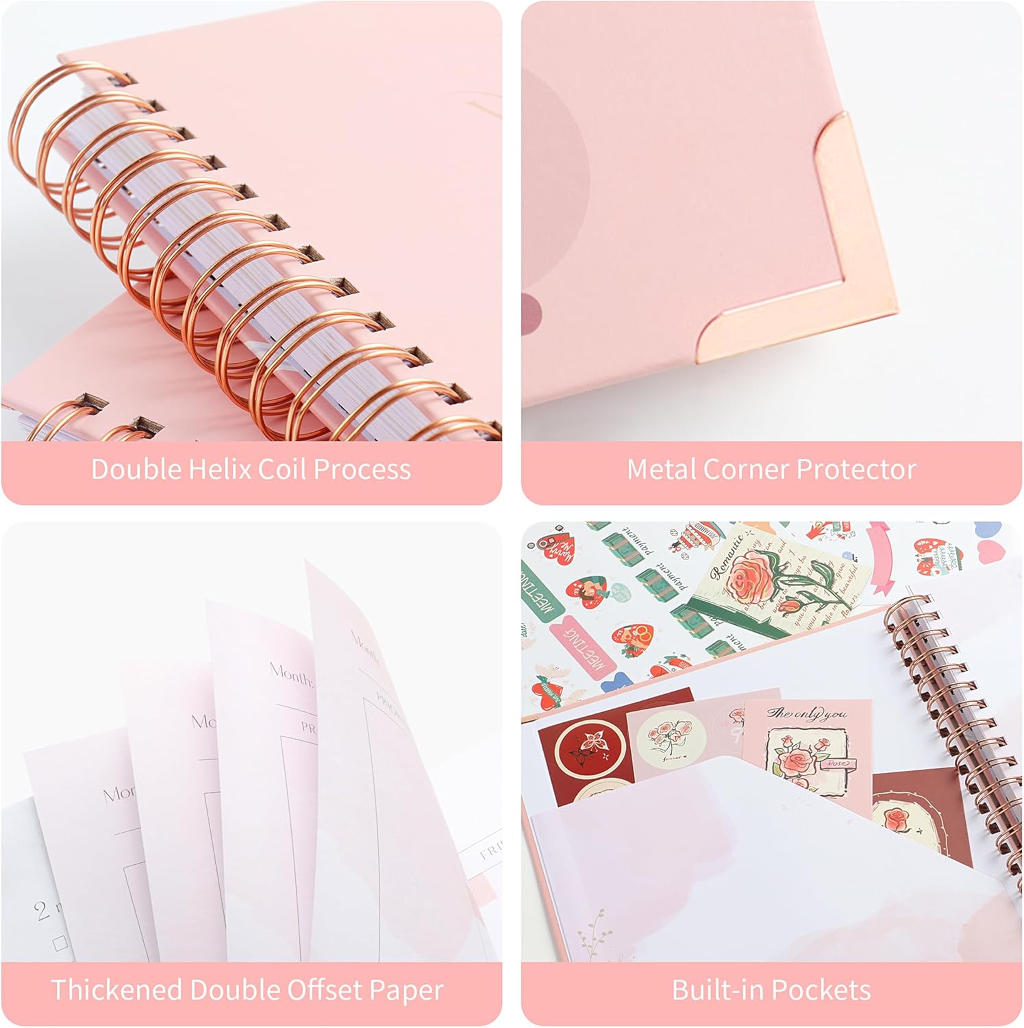 JUNART Beautiful Wedding Planner and Organizer, 11.2"×9.3" Detailed Pink Wedding Planner with Stickers, Engagement Gifts for Newly Engaged Couples, Bride and Groom