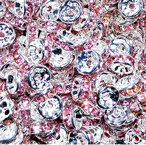 Glass Rhinestone rondelle Spacer Beads Silver & Gold 6mm, 8mm, 10mm, in 100pcs &1000pcs (Pink 8mm 100pcs)