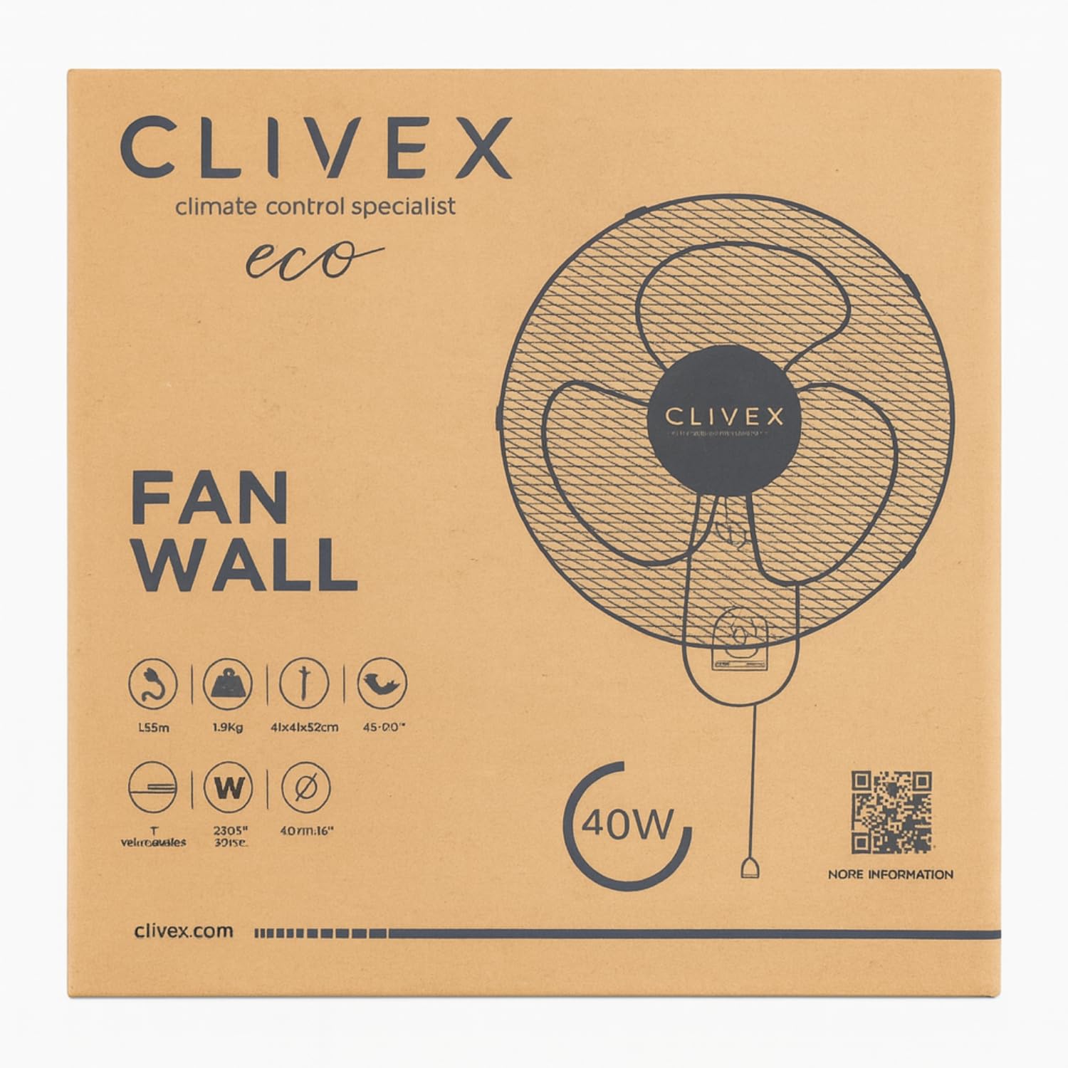 Ventilateur mural Clivex Eco 3 vitesses 40 cm (40 W)