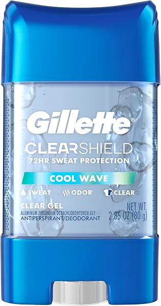 Gillette Antiperspirant and Deodorant for Men, 72hr Sweat & Odor Protection, Long Lasting Freshness, Anti-White Mark Technology, Clear Gel, Cool Wave Scent, 2.85 oz