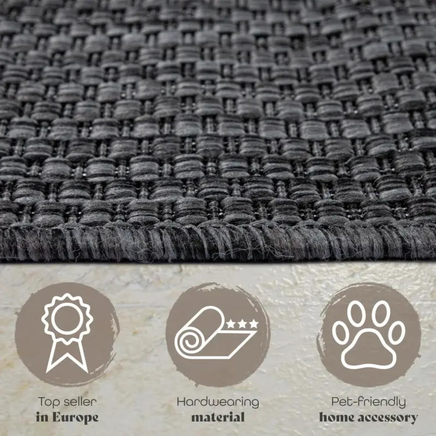 TT Home Teppich Für Outdoor Wetterfest Küchenteppich Balkon Terrasse Unifarbenes Design Modern, Farbe:Anthrazit, Größe:200x280 cm