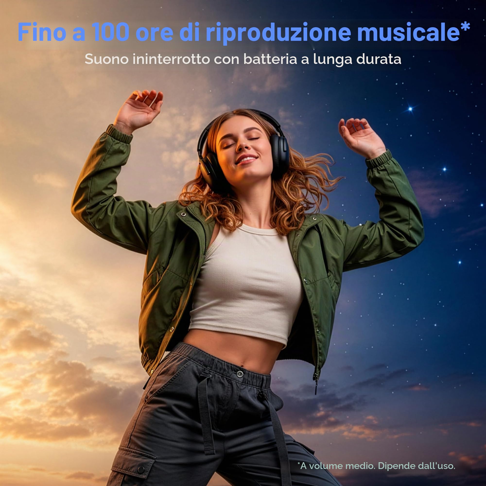 MEDION cuffie Over Ear HX-1 Plus (wireless, Feed Forward Noise Cancelling, Bluetooth 6.0, 5+1 preset EQ, fino a 100 h di autonomia, protezione dagli spruzzi IPX4), nero