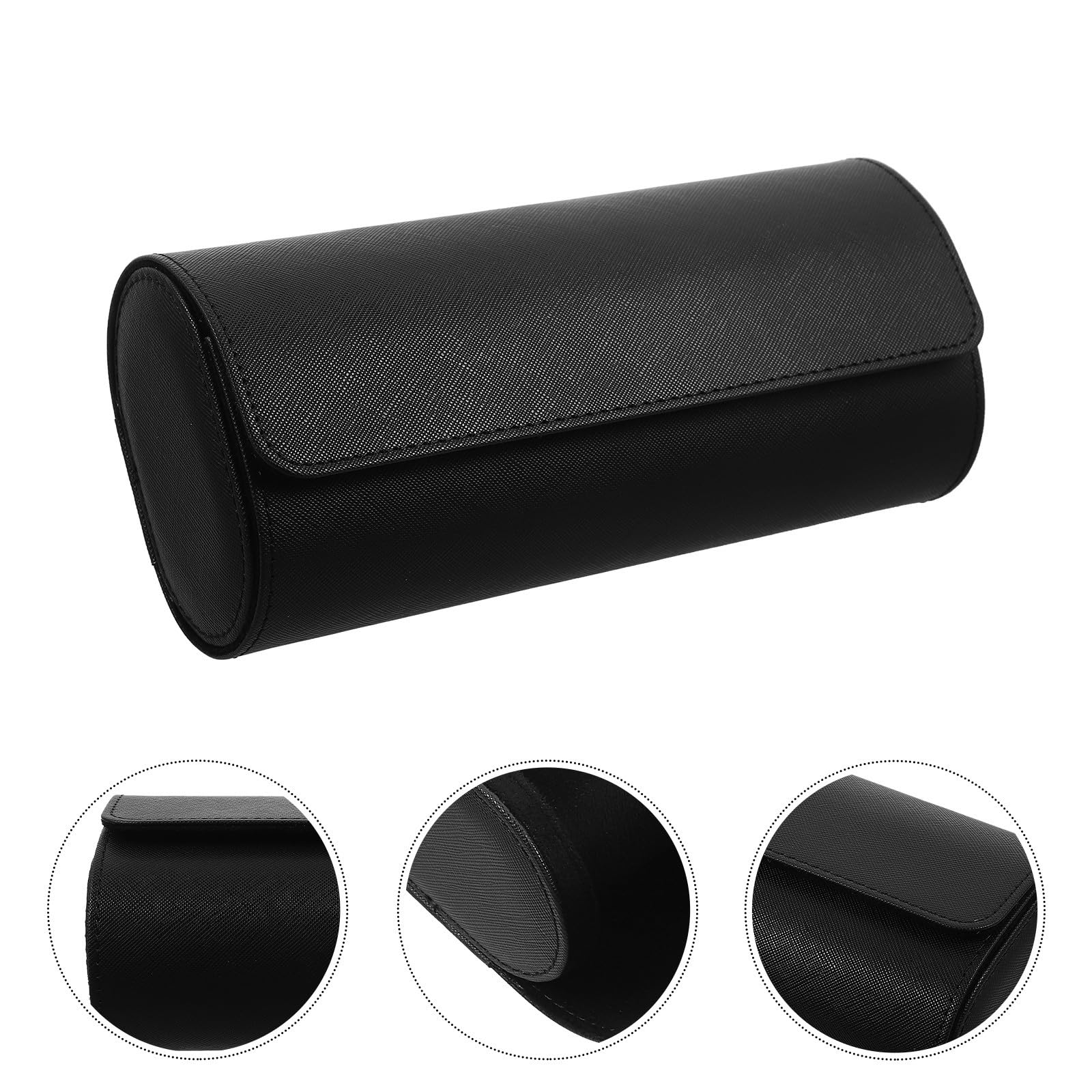 Custodia Organizer Rotondo Elegante e Portatile Porta Orologi da Viaggio in Pelle Pu Nera 3 Scomparti Elastici per Orologi e Gioielli