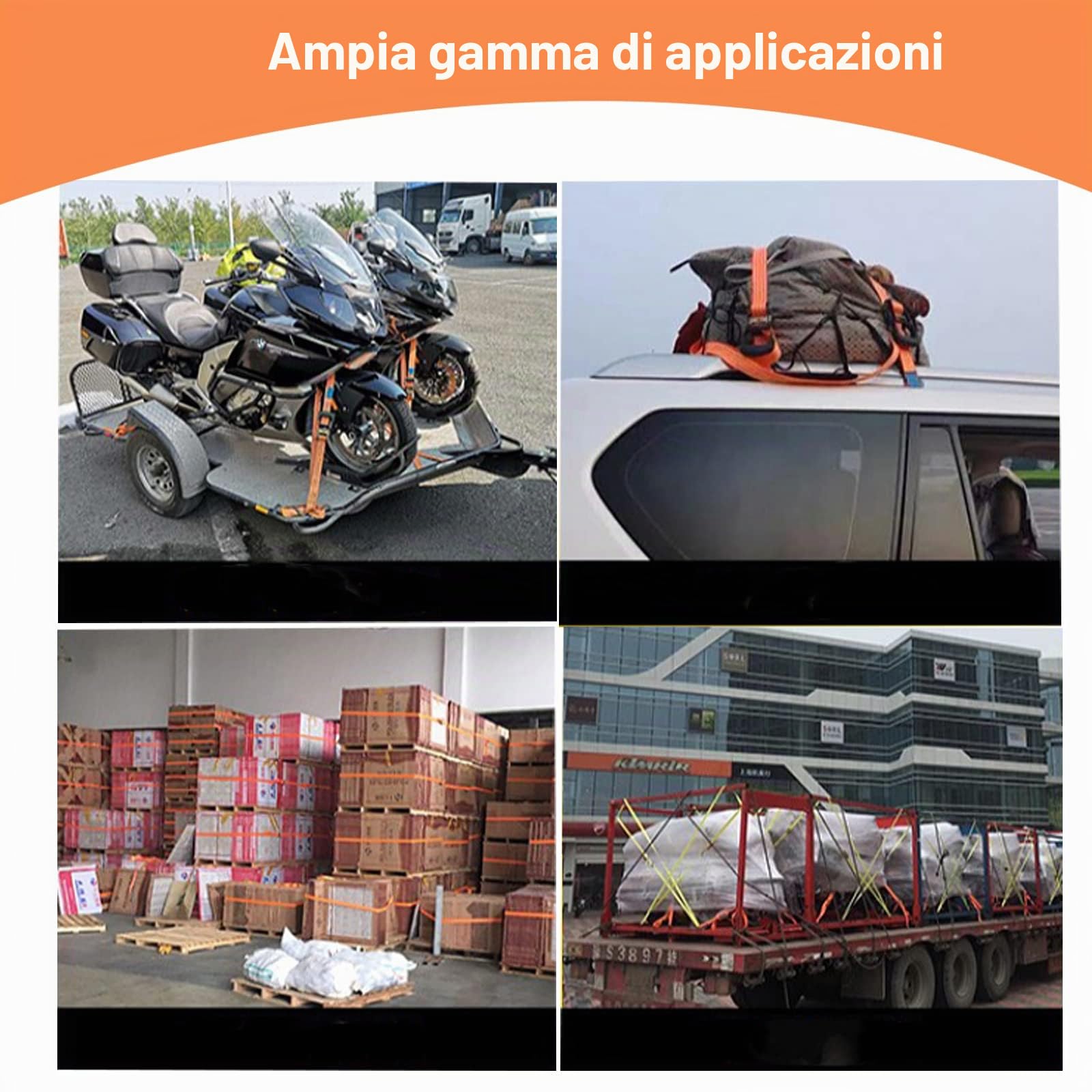 4 x 800 kg 5 m Cinghie di Serraggio con Cricchetto, Cinghie di Fissaggio Ancoraggio con Chiusura a Morsetto Arancione Cinghia a Cricchetto per il Trasporto