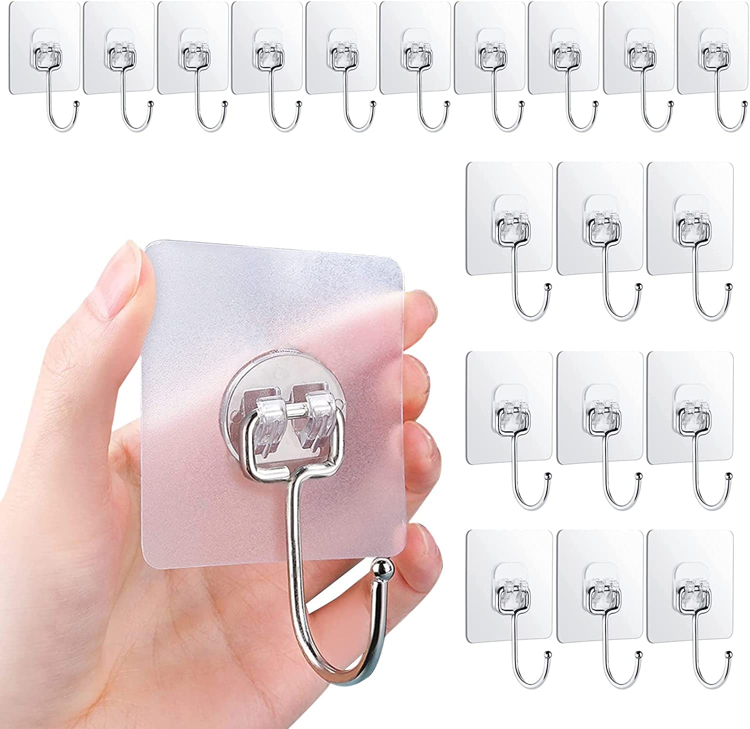 CPEX Pack of 20 Self Adhesive Hooks Transparent, Wall Hooks Hanging Heavy Duty Sticker, Waterproof and Oilproof for Bathroom, Kitchen and Home Sticky Hooks (Transparent)