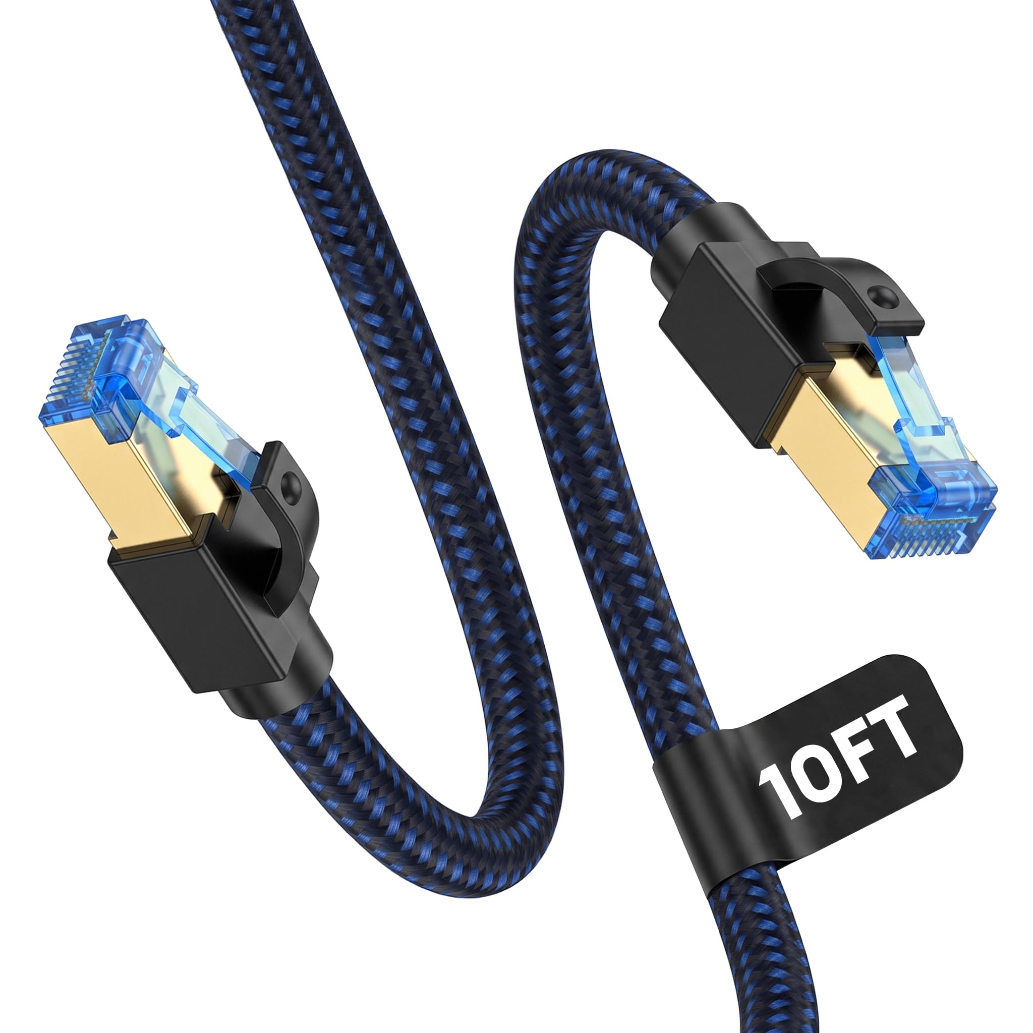 Cat 8 Ethernet Cable 10 FT, 40Gbps 2000MHz Shielded Braided LAN Cable