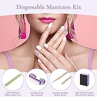 Vista 5 de 100 Sets Professional Disposable Manicure Kit Basics 4 Piece Nail Kit Wood Nail File 100/180 Grit, Mini Buffer 80/100 Grit, Wood Stick and Handle