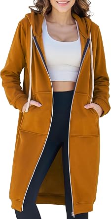 Ablanczoom Womens Long Zip Up Hoodies Comfortable Fleece Fashion Sweatshirts 2026 Casual Jackets with Pockets