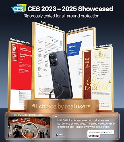 Vista 67 de TORRAS Funda magnética Ostand para iPhone 14 Pro Max [prueba de caídas de grado militar y compatible con MagSafe y soporte integrado] translúcida D