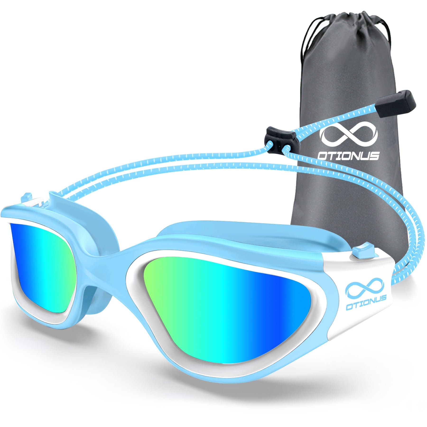 Confezione da 2 occhialini da nuoto per adulti, senza cornice, visione ampia, anti-appannamento, anti-UV, senza perdite, con tappi per le orecchie attaccati, per uomini e donne