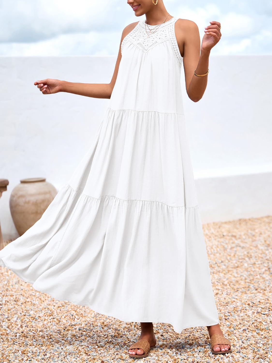 BTFBM Halter Summer Dresses for Women 2026 Casual Spring Hollow Out Sleeveless Boho Sundresses Beach Vacation Maxi Dress - Image 5