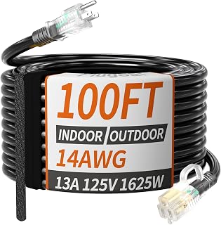 PlugSaf 100 FT 14 AWG Heavy Duty Extension Cord, Extension Cord Waterproof