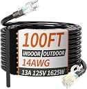 PlugSaf 100 FT 14 AWG Heavy Duty Extension Cord, Extension Cord Waterproof