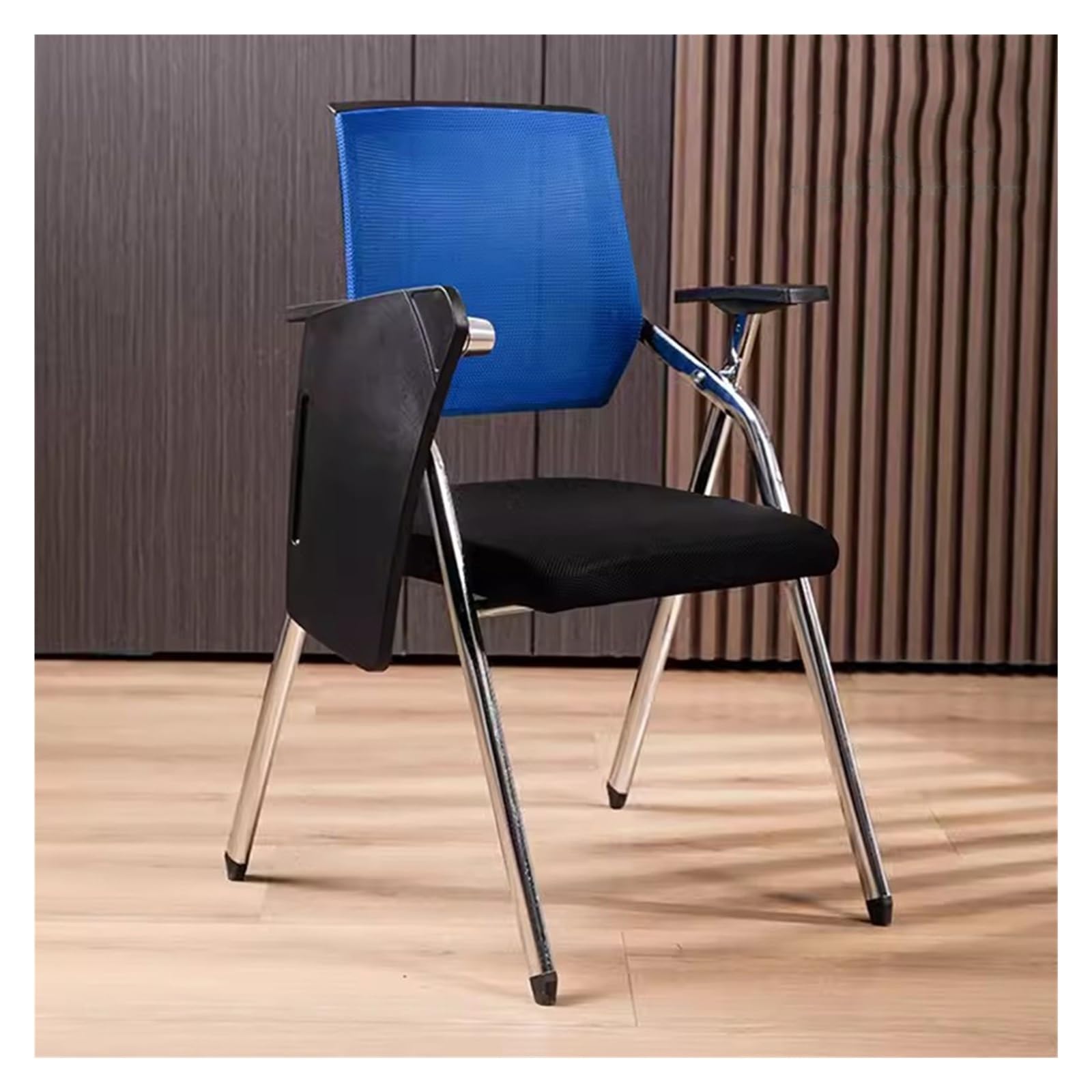MYUYEE Chairs With Desk Attached,Foldable & Stackable Conference Room Chairs,Folding Office Chair Foldable Reception Chairs With Arms & Tablet For Office (Blue)
