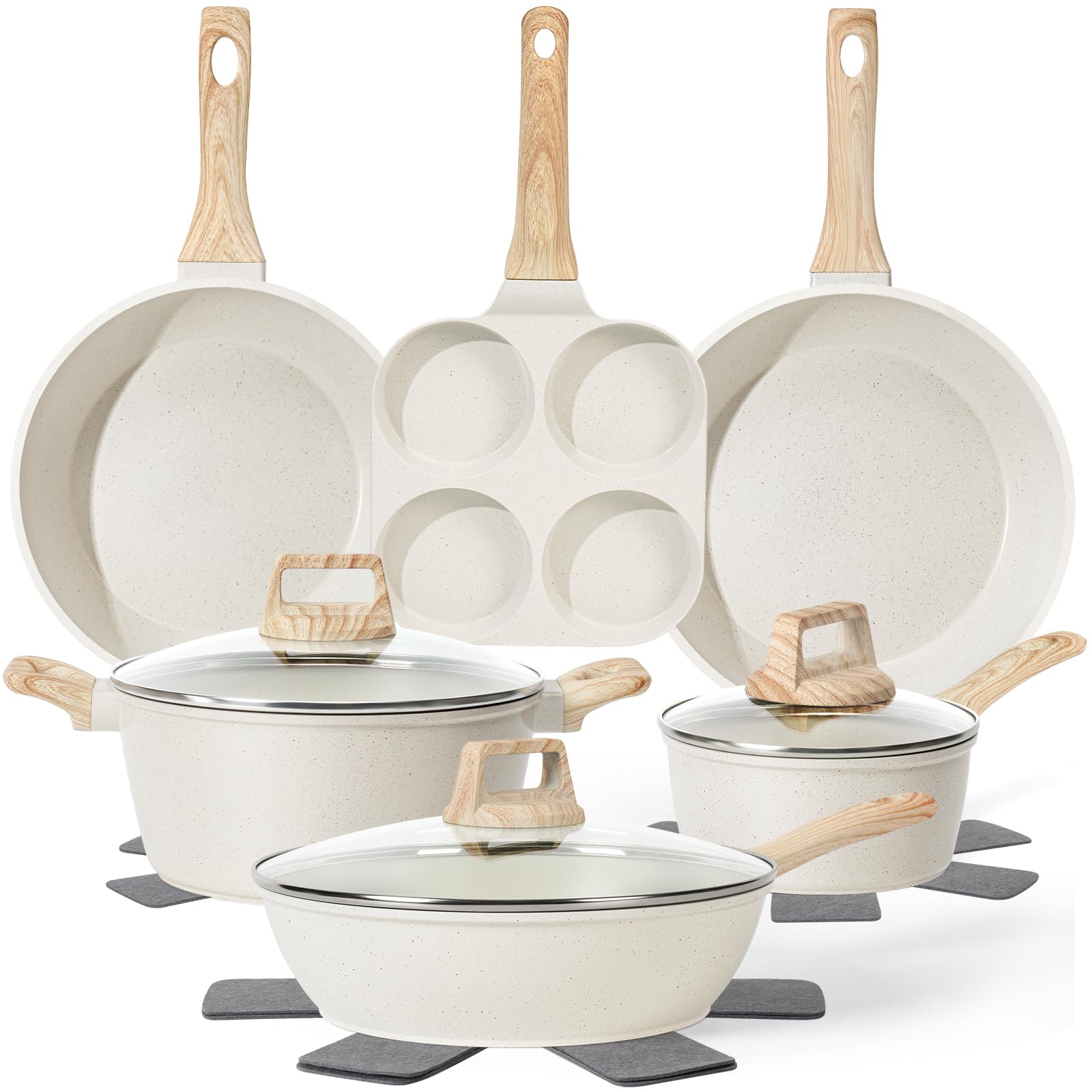 12 Pcs Pots and Pans Set Non Stick, Cookware Sets White Granite Induction Cookware, Non-toxic Healthy Nonstick Kitchen Cooking Set with Frying Pan Set, Saucepans (PFAS/PFOA/PFOS Free) — view 14