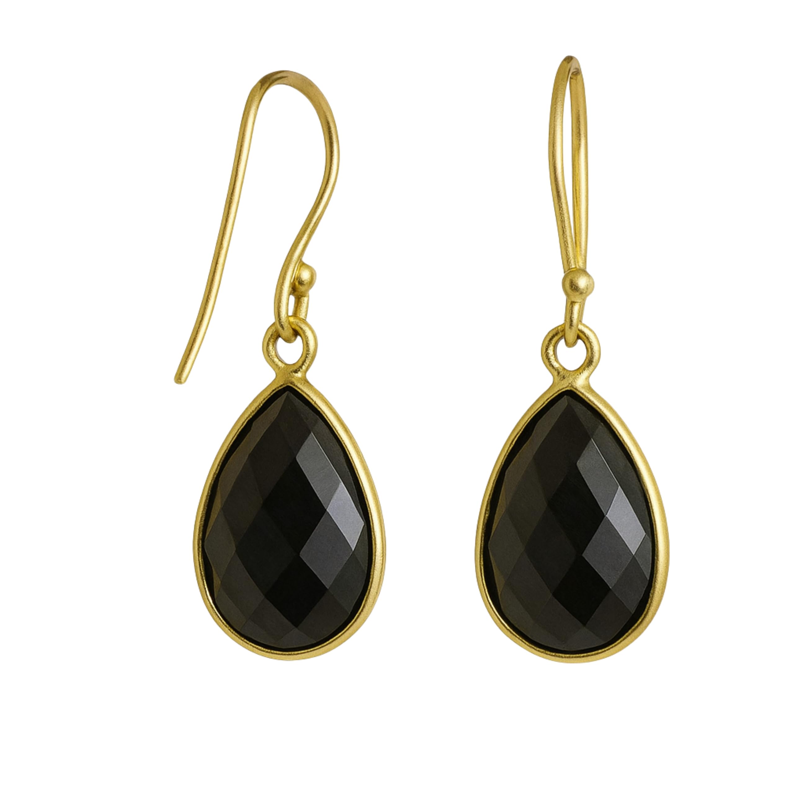 Orecchini in argento sterling placcato oro a forma di goccia di quarzo fumé