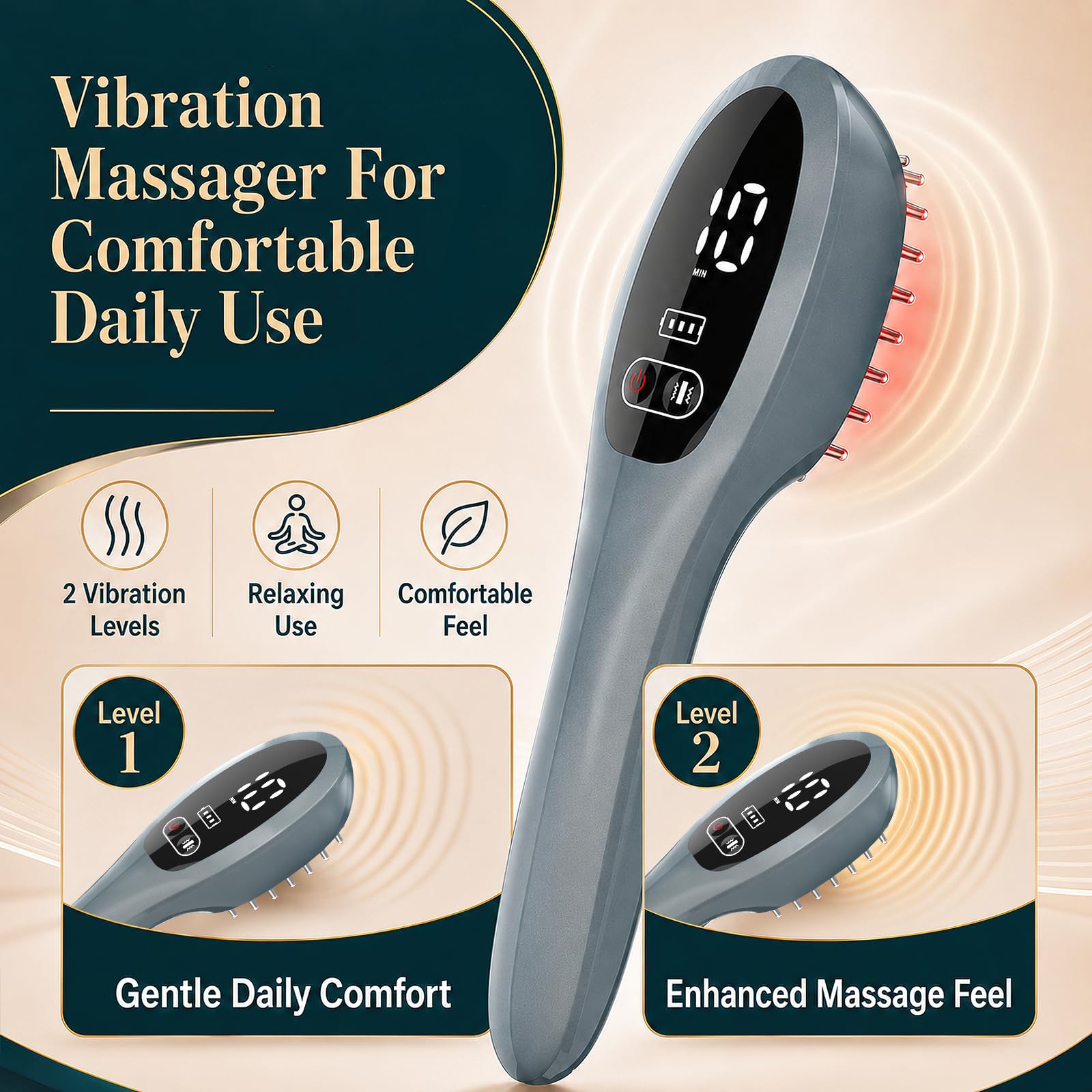 Laser Kamm für Haarwachstum 650nm, Tragbar und Drahtlos Rotlicht Haarbürste mit Vibration für Dünner Wirkendes und Voller Aussehendes Haar, für Frauen und Männer