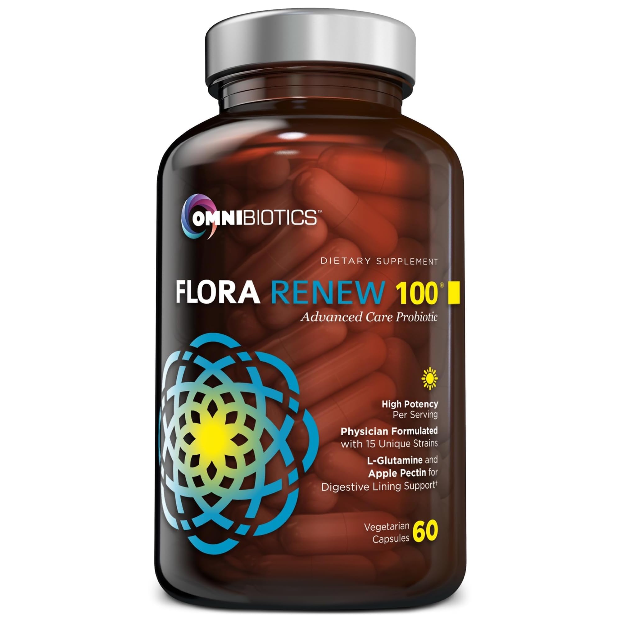 100 Billion Probiotics - 15-Strain Probiotic for Women & Men, DRCaps Delayed Release, Prebiotics, L-Glutamine, Apple Pectin, Gut Lining Support, Shelf Stable, Non-GMO, 60 Vegan Capsules for Adults